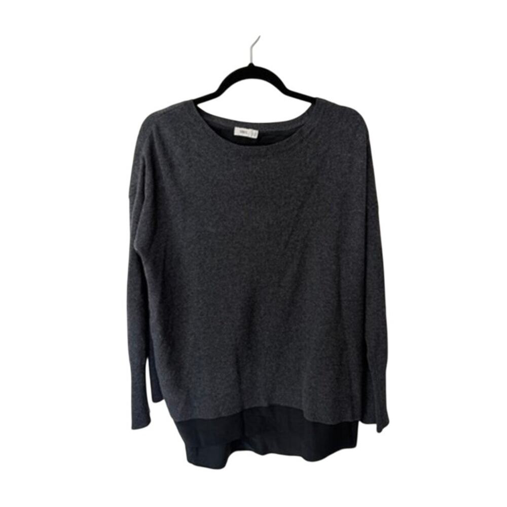 Vince Charcoal Gray Wool Cashmere Sweater Silk Hem Layered Top Size S